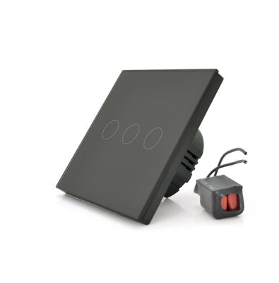 Сенсорний вимикач без заземлення + WiFi керування, трьохканальний, чорний, 86х86х35мм 17928 фото
