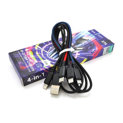Кабель HOCO X76 USB-1 4 in 1 Micro / 2*Iphone / Type-C, 2A, длина 1м, Mix color, Box HOCO X76W-2Ip фото