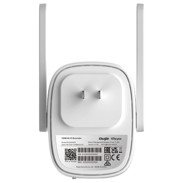 Бездротовий Wi-Fi репітер Ruijie Reyee RG-EW300R, 2.4 GHz, 300 Mbps, 92 x 70 x 38 мм RG-EW300R фото