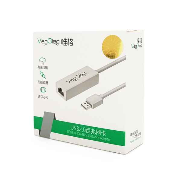 Контроллер USB 2.0 to Ethernet VEGGIEG - Сетевой адаптер 10/100Mbps с проводом, RTL-8152B, White, Blister-Box U2-U фото