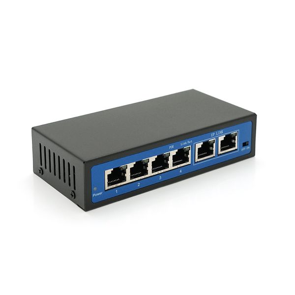 Коммутатор POE 48V с 4 портами POE 100Мбит + 2 порт Ethernet (UP-Link) 100Мбит, корпус - металл, Black, БП в комплекте, Q18 JY-4+2BZDW фото
