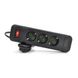 Мережевий фільтр F23, 3 розетки EU, кнопка включення з індикатором, 2 м, 3х0,75мм, 2500W, Black, Box F23-Black фото 1