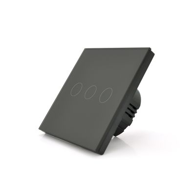 Сенсорный выключатель с заземлением + WiFi управление, трехканальный, черный, 86х86х35мм 17929 фото