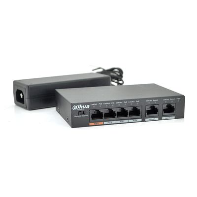 Комутатор POE Dahua DH-PFS3006-4ET-60 з 4 портами POE 100Мбит + 2 порта Ethernet (UP-Link) 100Мбит, корпус - метал, Black, БП в комплекті DH-PFS3006-4ET-60 фото