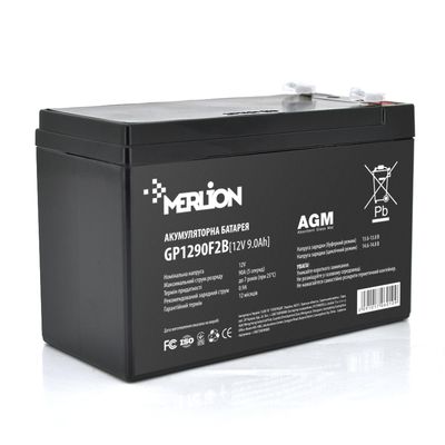 Аккумуляторная батарея MERLION AGM GP1290F2B 12 V 9 Ah ( 150 x 65 x 95 (100) ) Black Q10/480 GP1290F2B фото
