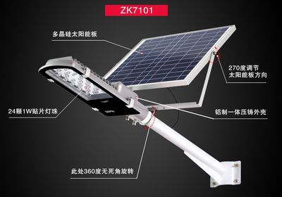 Лампа уличная Zuke ZK7101 с солнечной панелью LED 24Вт, СП 16Вт, АКБ 6000 мА (523*160*380) 4 кг, крепление в комплекте ZK7101 фото