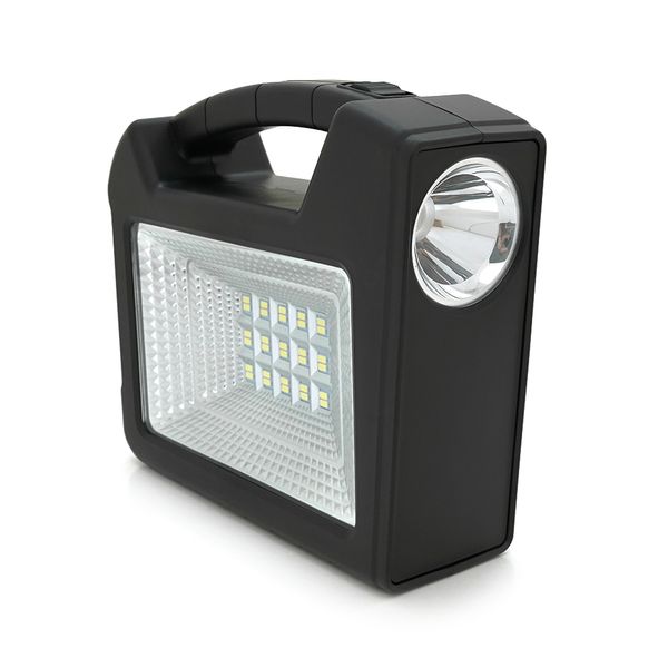 Переносний ліхтар GD-103+ Solar, 1+1 режим, 1+15Led, вбудований аккум-Powerbank 10000mAh, 2USB, 3 лампочки 3W, USB вихід, Black, Box GD-103 фото