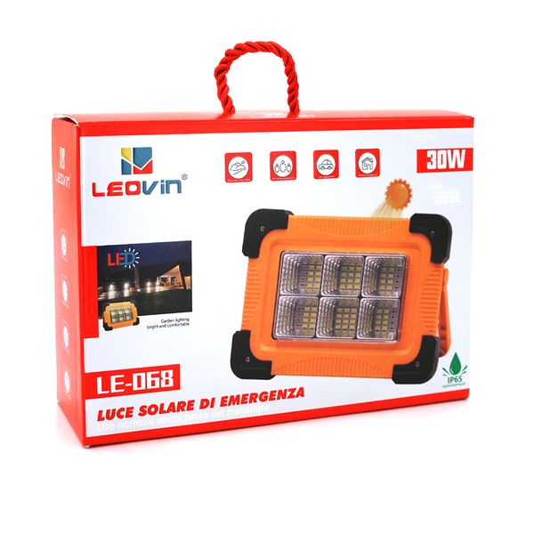 Переносний ліхтар-прожектор Leovin LE-068+Solar (30W), 36 LED(SMD), 4 режими, вбудований акумулятор, заряд від 5V, USB вихід,Box LE-068 фото