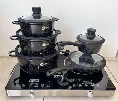 Набор посуды с гранитным антипригарным покрытием Higher Kitchen НК-316 из 12 предметов Черный Art-НК316BLAC фото