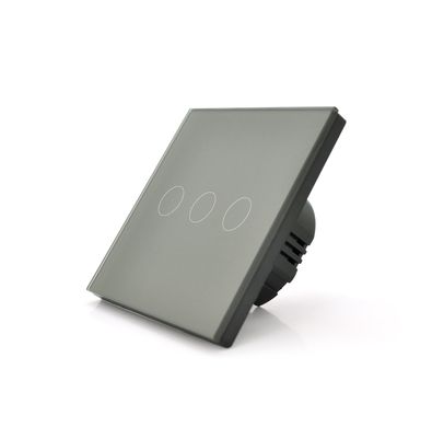 Сенсорний вимикач з заземленням + WiFi керування, трьохканальний, gray, 86х86х35мм 17944 фото