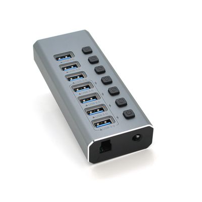 Хаб USB 3.0, 4 порта USB 3.0 + 3 порта QC3.0, с переключателями на каждый порт, DC12V2A, Black, BOX YT-3H4+3 фото