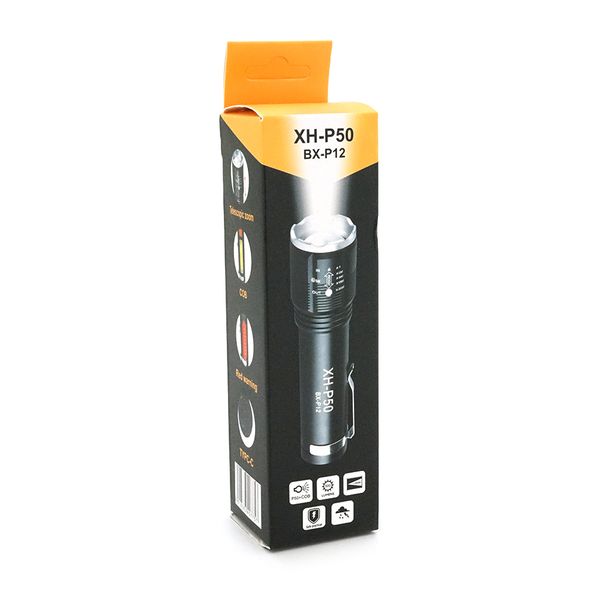 Ліхтарик XP-P50-P12, 3+1 режим, корпус алюмінієвий, вбудований акум, USB кабель, BOX XP-P50-P12 фото