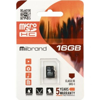 Карта Пам'яті Mibrand MicroSDHC 16gb UHS-1 10 Class ЦУ-00039998 фото