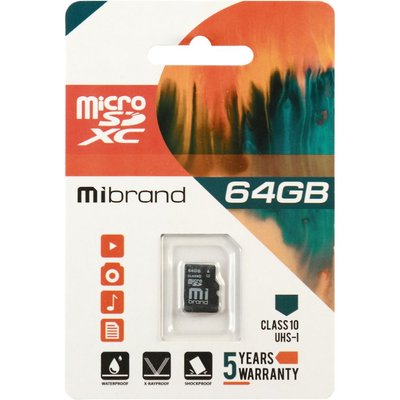 Карта Пам'яті Mibrand MicroSDXC 64gb UHS-1 10 Class ЦУ-00040000 фото