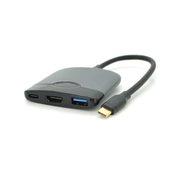 Хаб Type-C(тато) пластиковий, HDMI(мама)+USB3.0(мама)+PD(мама), 23cm, Black YT-HTC3in1 фото