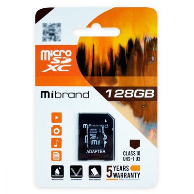 Карта Пам'яті Mibrand MicroSDXC 128gb UHS-1 U3 10 Class &amp;amp; Adapter ЦУ-00040001 фото