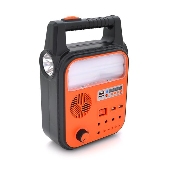 Переносной фонарь RT902BT+Solar, 1+2 режима, диммер, Радио+ Bluetooth колонка, встроенный аккум, 3 лампочки 3W, USB выход, Black/Orange RT902BT+ фото