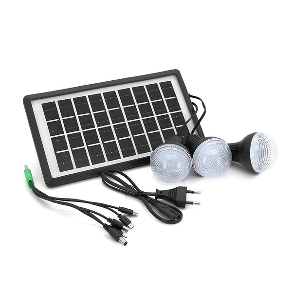 Переносний ліхтар GD-7+ Solar, 1+1 режим, вбудований акум, 3 лампочки 3W, USB вихід, Black, Box GD-7+ фото
