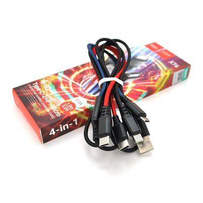 Кабель HOCO X76 USB-1 4 in 1 Micro / Iphone / 2*Type-C, 2A, длина 1м, Mix color, Box HOCO X76W-2Tc фото