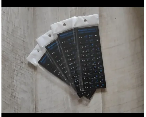 Наклейки на клавиатуру синие буквы на черном не полная раскладка. Размер клавиш12*13 мм