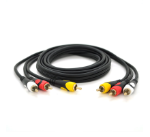 Кабель Audio-Video 3хRCA (тато) => 3хRCA (тато), GOLD connector, CU, круглий, чорний, 5,0 м, (Пакет) Преміум