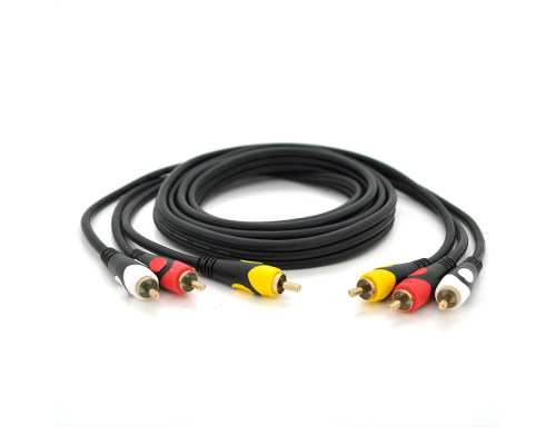 Кабель Audio-Video 3хRCA (тато) => 3хRCA (тато), GOLD connector, CU, круглий, чорний, 5,0 м, (Пакет) Преміум Кабель Audio-Video 3хRCA (тато) => 3хRCA (тато), GOLD connector, CU, круглий, чорний, 5,0 м, (Пакет) Преміум