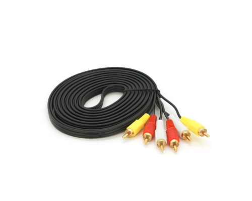 Кабель Audio-Video 3хRCA (папа) => 3хRCA (папа), GOLD connector, CU, круглый, Black, 5,0 м, (Пакет) Q200