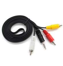 Кабель DC3.5 (тато) => 3хRCA (тато), GOLD Jack3.5мм, довжина Jack 13мм, CU, круглий, Black, 3 м, (Пакет) Q500