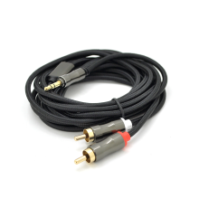 Кабель VEGGIEG AR2-3 DC3.5 (тато) => 2хRCA (тато), GOLD Jack, CU, Stereo, круглий, Black, 3 м, Пакет