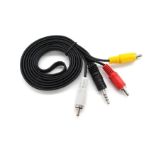 Кабель DC3.5 (тато) => 3хRCA (тато), GOLD Jack, довжина Jack 18мм, CU, круглий, Black, 1,5 м, (Пакет) Q500