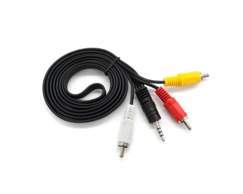 Кабель DC3.5 (тато) => 3хRCA (тато), GOLD Jack, довжина Jack 18мм, CU, круглий, Black, 1,5 м, (Пакет) Q500