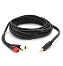 Кабель DC3.5 (тато) => 2хRCA (тато), GOLD Jack, CU, Stereo, круглий, Black, 1,8 м, (Пакет) преміум Q200