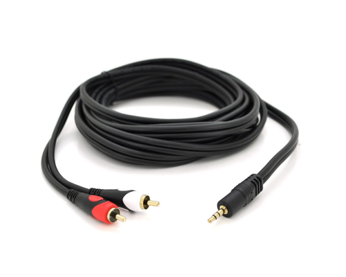 Кабель DC3.5 (тато) => 2хRCA (тато), GOLD Jack, CU, Stereo, круглий, Black, 1,8 м, (Пакет) преміум Q200