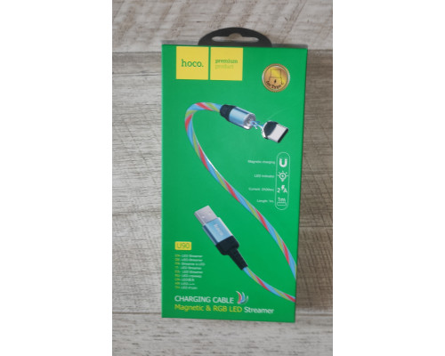 Кабель зарядки магнитный светящийся Hoco U90 USB to Type C 2.4 A 1 м RGB LED