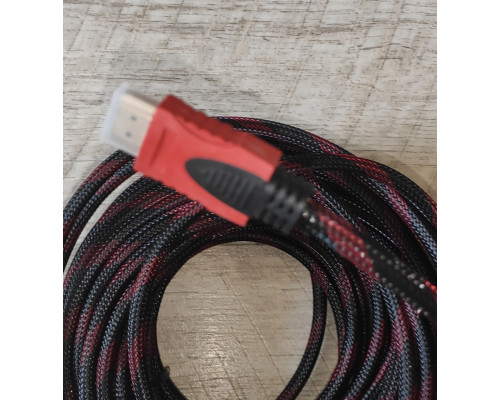 Кабель HDMI-HDMI 20 м (папа -папа) в тканевой оплетке черно-красный
