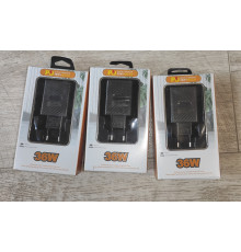 Блок питания быстрая зарядка PD 36W+QS 3.0 USB новый черный