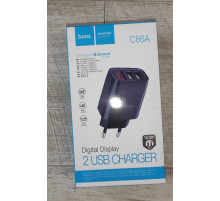 Блок питания Hoco C86A 2 USB + цифровой экран 2.4 А новый черный