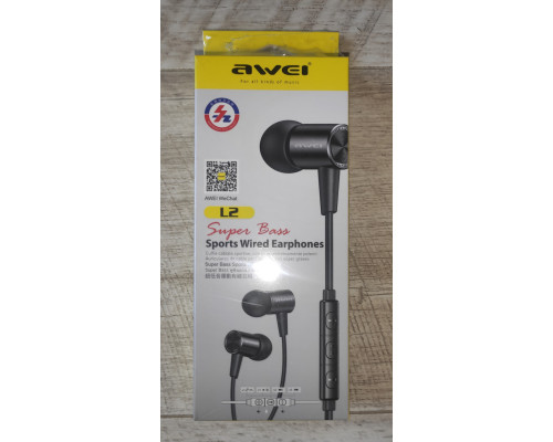 Распродажа Наушники проводные вакуумные Awei L2 с микрофоном черные новые