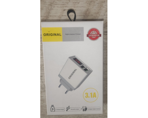 Блок питания зарядное устройство USB Original 3.1 A 2 USB с экраном белый