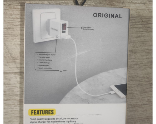 Блок питания зарядное устройство USB Original 3.1 A 2 USB с экраном белый