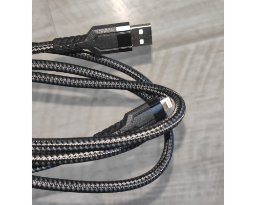 Кабель быстрой зарядки Hoco U110 USB to IP усиленная оплётка 1.2 м черный