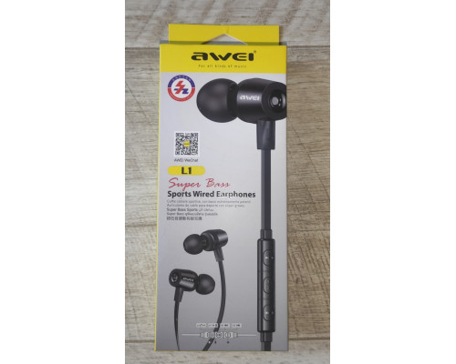 Распродажа Наушники проводные вакуумные Awei L1 с микрофоном черные новые