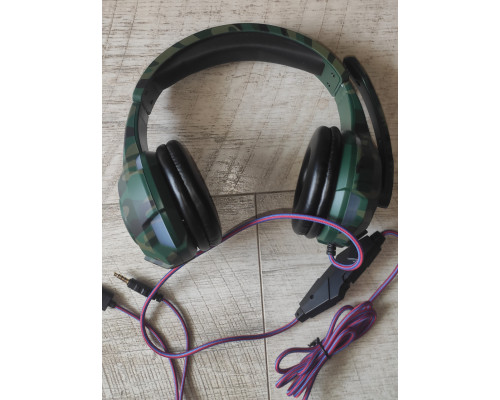 Наушники проводные с микрофоном Fulltech FH-04 игровые с регулятором громкости хаки