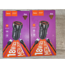 Прикуриватель в авто быстрая зарядка Hoco Z46 18 W + кабель Micro USB 1 м метал черный