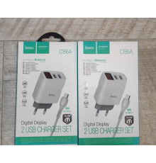 Блок питания Hoco C86A 2 USB с цифровым экраном + кабель USB to Micro USB 1 м белый