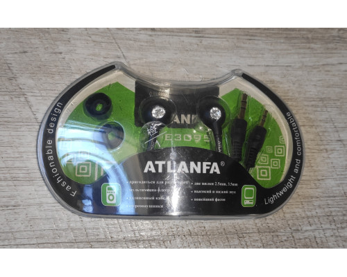 Распродажа Наушники проводные вакуумные Atlanfa AT-E3095 черные новые