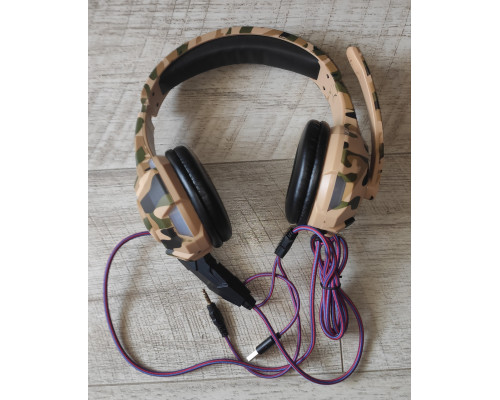 Наушники проводные с микрофоном Fulltech FH-04 игровые с регулятором громкости жёлтый хаки