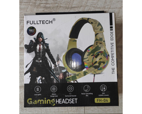 Наушники проводные с микрофоном Fulltech FH-04 игровые с регулятором громкости жёлтый хаки