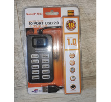 Hub USB хаб P-1603 2.0 10 портов USB с выключателем черный