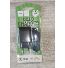 Блок питания зарядное устройство USB + шнур USB to micro USB 1 м Hoco QC3.0 Charger новый черный
